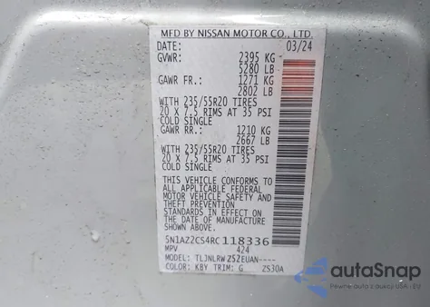 2024 Nissan Murano Sl Intelligent Awd from USA, damaged, VIN 5N1AZ2CS4RC118336